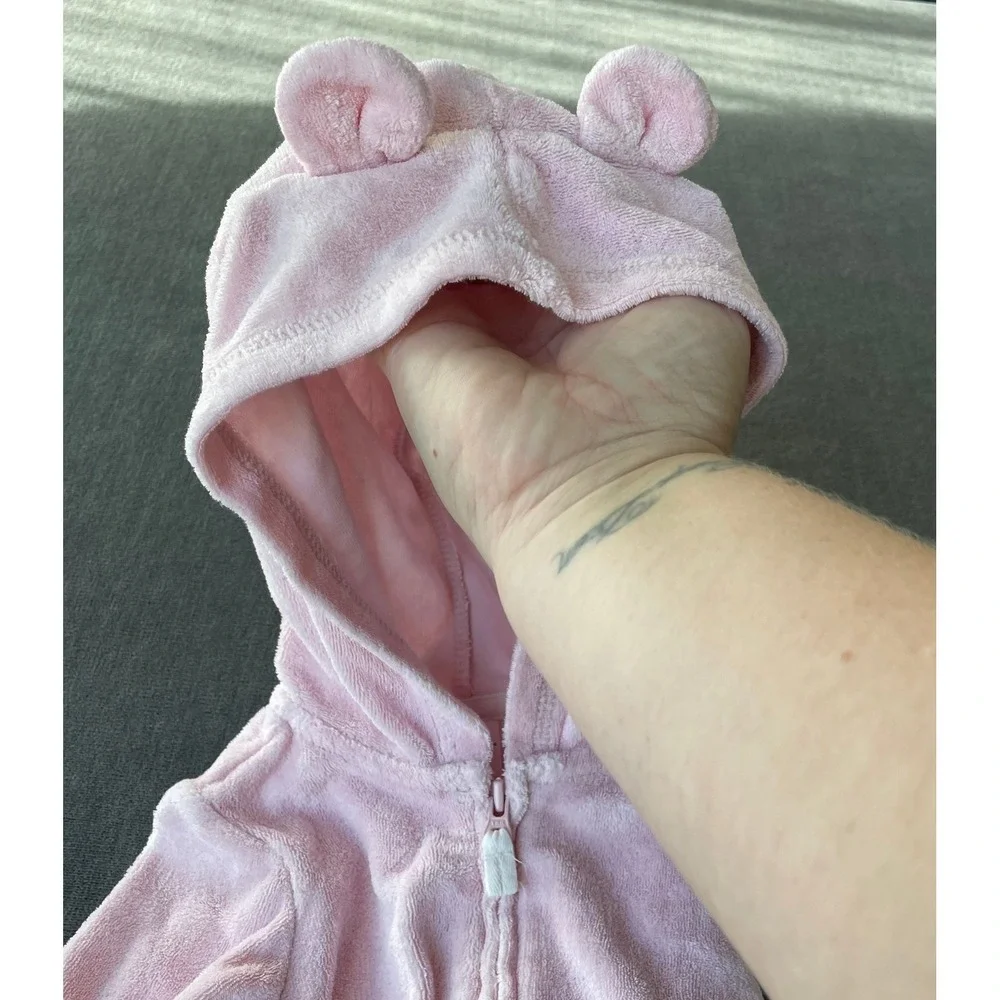 Carters Plush Bear Ear Hoodie Girls‎ 9 Months Light Pink Cozy Fall Minimalist